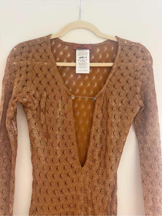 Missoni Dresses & Skirts - Missoni Brown Openwork V-Neck Long-Sleeve Knit Metallic Dress